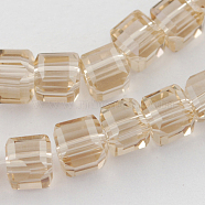 Glass Bead Strands, Faceted, Cube, Bisque, 5~6x5~6x5~6mm, Hole: 1mm, 95~100pcs/strand, 54~57cm(GLAA-R041-6x6mm-17)