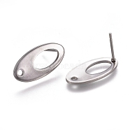 304 Stainless Steel Stud Earring Findings, with Loop, Oval, Stainless Steel Color, 18.5x9.5x1mm, Hole: 1.5mm, Pin: 0.8mm(STAS-M274-010P)