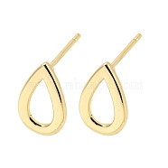 Brass Stud Earrings, Hollow Teardrop, Light Gold, 13x8mm(EJEW-B035-12KCG)