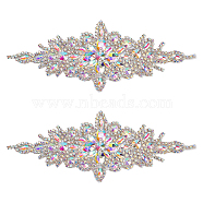 Flower Glitter Glass Hotfix Rhinestone, for DIY Wedding Dress, Bridal Belt, Shoes, Garment Decoration, Crystal AB, 240x95x5.5mm(FIND-WH0050-29A)