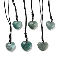 Natural Amazonite Heart Pendants Necklace, with Adjustable Nylon Cords, 26.61~27.17 inch(67.6~69cm)(NJEW-B093-01)