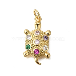 Rack Plating Brass Micro Pave Cubic Zirconia Pendants, Long-Lasting Plated, Lead Free & Cadmium Free, Tortoise Charms, with Jump Ring, Real 18K Gold Plated, 21.5x12x4mm, Hole: 3mm(ZIRC-F142-21G)