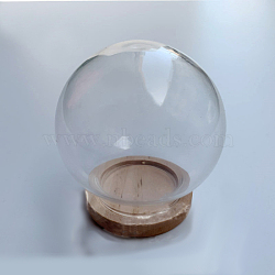 Glass Dome Cover, Decorative Display Case, Cloche Bell Jar Terrarium with Wooden Base, BurlyWood, 4cm(BOTT-PW0001-269B)