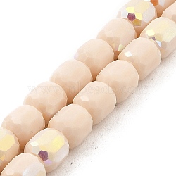 Frosted Imitation Jade Glass Beads Strands, AB Color Plated, Faceted, Column, PapayaWhip, 8.5x8mm, Hole: 1.5mm, about 68pcs/strand, 22.64''(57.5cm)(GLAA-P058-08A-06)