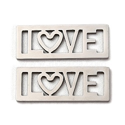 201 Stainless Steel Cabochons, Laser Cut, Rectangle with Word LOVE, Stainless Steel Color, 7.5x20x1mm(STAS-E200-04P)