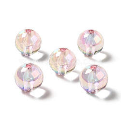 UV Plating Rainbow Iridescent Acrylic Beads, Round, Pink, 15~15.5x15.5~16mm, Hole: 2.7mm(TACR-D010-01F)