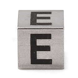 Tarnish Resistant 201 Stainless Steel European Beads, Large Hole Beads, Cube with English Letter, Stainless Steel Color, Letter E, 7x7x7mm, Hole: 5mm(STAS-M058-01E-P)