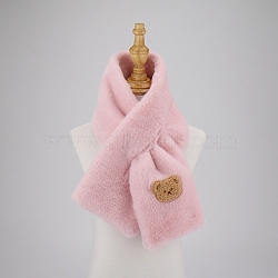 Polyester Faux Rabbit Fur Boys Girls Adjustable Neck Warmer Scarf, Winter Autumn Kids Cute Bear Collar Scarf, Pink, 830~1300mm(COHT-PW0001-33A)