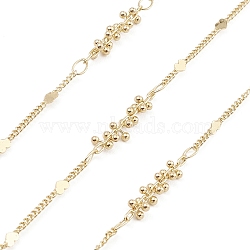 Brass Heart & Beaded Link Chains, Unwelded, with Spool, Real 18K Gold Plated, 1~2x0.8mm(CHC-M025-15G)