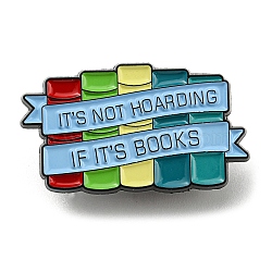 Black Alloy Brooch, Enamel Pins, Word It's Not Hoarding If It's Books, Light Sky Blue, 17.5x30x1.5mm(JEWB-Z008-01EB)