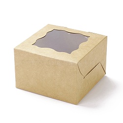 Cardboard Box, with PET Square Visual Window, Sqaure, BurlyWood, Finished Product: 10.1x10.1x6.5cm; Unfold: 36x23x0.05cm(CON-F019-04)