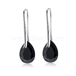 Platinum Tone Stainless Steel Dangle Earrings, with Cubic Zirconia, Black, 35x10mm(EJEW-EE0002-06B)