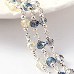 Silver Color Plated Brass Handmade Glass Beaded Chains, Unwelded, with Iron Beads, For Necklaces Bracelets Making, Mixed Color, 39.3 inch(AJEW-JB00204)