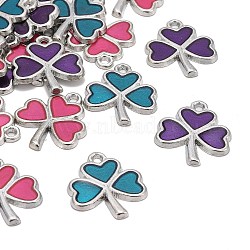 Alloy Enamel Pendants, Lead Free and Cadmium Free, Ireland Shamrock, Platinum Color, Mixed Color, 20x18x2mm, Hole: 2mm(X-ENAM-P063-M)