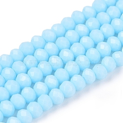 Opaque Solid Color Imitation Jade Glass Beads Strands, Faceted, Rondelle, Light Cyan, 3.5~3.8x3mm, Hole: 0.4mm, about 113~115pcs/strand, 32.5~33cm(EGLA-A044-P3mm-D06)