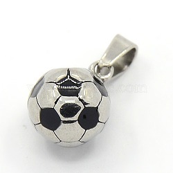 Trendy Necklace Findings 304 Stainless Steel FootBall/Soccer Ball Pendants, Sports Charms, Black, Stainless Steel Color, 15x11mm, Hole: 3x6mm(STAS-L012-B01P)