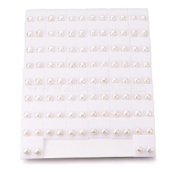 Natural Pearl Stud Earrings, Round Ball Post Earrings with 925 Sterling Silver Pins for Women, Creamy White, 8.5~10mm, Pin: 0.7mm(PEAR-N020-10A-01)
