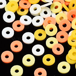Handmade Polymer Clay Beads, Heishi Beads, for DIY Jewelry Crafts Supplies, Disc/Flat Round, Champagne Yellow, 6x1mm, Hole: 2mm, about 26000pcs/1000g(CLAY-T019-02B-09)
