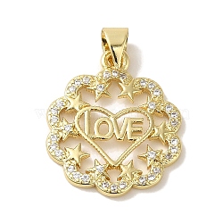 Rack Plating Brass Micro Pave Clear Cubic Zirconia Pendants, Cadmium Free & Lead Free, Long-Lasting Plated, Real 18K Gold Plated, Flower, 20.5x17.5x2mm, Hole: 5x3.5mm(KK-P267-11D-G)