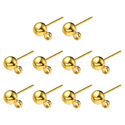 Brass Ball Post Ear Studs, with Loop & 304 Stainless Steel Pins, Golden, 15.2~15.7x5mm, Hole: 1mm, Pin: 0.7mm(KK-YW0001-11G)