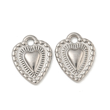 Non-Tarnish 304 Stainless Steel Pendants, Heart Charm, Stainless Steel Color, 19.5x15x2.5mm, Hole: 2.1mm