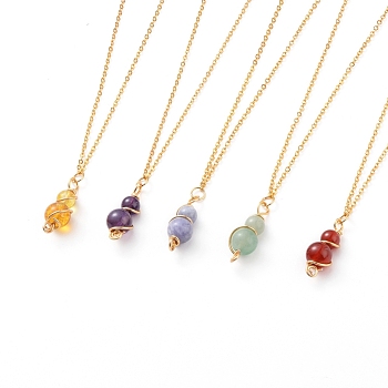 Natural Gemstone Pendant Necklaces, with Copper Wire, Golden Plated Brass Cable Chains and Spring Ring Clasps, Round, 18.27 inch~18.89 inch(46.4~48cm)