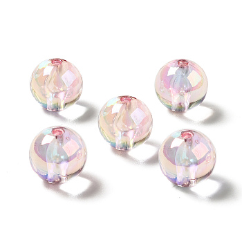UV Plating Rainbow Iridescent Acrylic Beads, Round, Pink, 15~15.5x15.5~16mm, Hole: 2.7mm