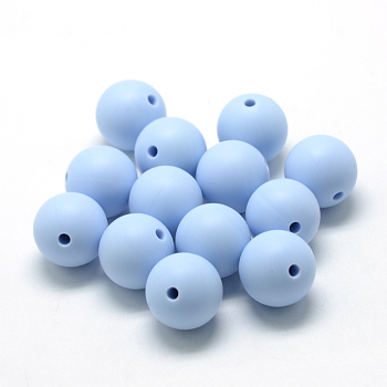 Food Grade Eco-Friendly Silicone Focal Beads, Round, Light Steel Blue, 18~20mm, Hole: 2mm