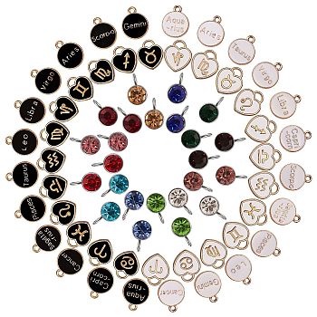 Twelve Constellations Alloy Enamel Pendants, with Glass Charms, Mixed Color, 14x12x1.8mm, Hole: 4mm