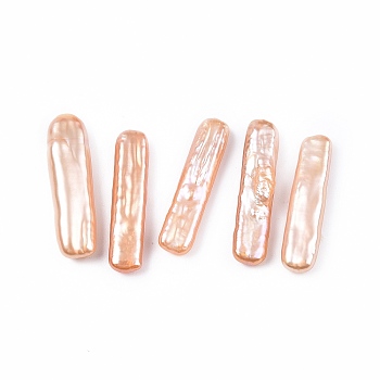 Natural Baroque Keshi Pearl Beads, Freshwater Pearl Beads, No Hole, Rectangle, Bisque, 23~24x5~7x3.5~5mm