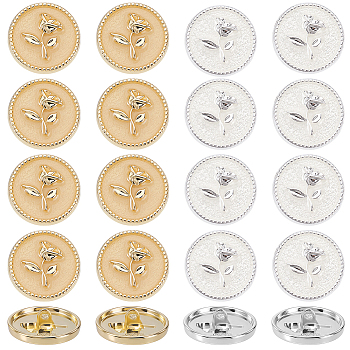 20Pcs 2 Colors 1-Hole Alloy Shank Buttons, with Enamel, Flat Round with Flower, Mixed Color, 23x8mm, Hole: 2mm, 10pcs/color