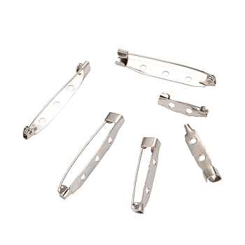 Iron Brooch Pin Back Safety Catch Bar Pins with Holes, Platinum, 20~40x5~6mm, Hole: 2mm