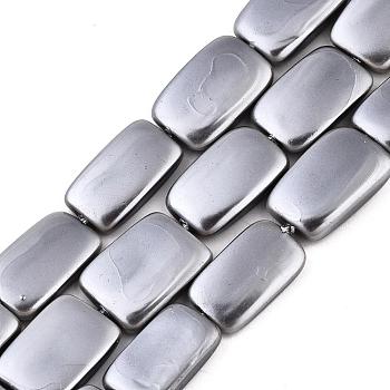 Electroplate Natural Freshwater Shell Beads Strands, Rectangle, Gray, 15~16x10x3mm, Hole: 1mm, about 26pcs/strand, 16.14 inch(41cm)
