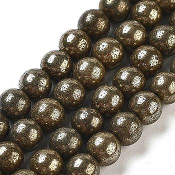 Natural Pyrite Round Beads Strands, Grade A, 6mm, Hole: 1mm, about 62pcs/strand, 15.5 inch