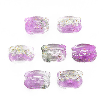 Two Tone Transparent Spray Painted Glass Beads, with Glitter Powder, Bear, Medium Orchid, 10x13x8.5mm, Hole: 1mm