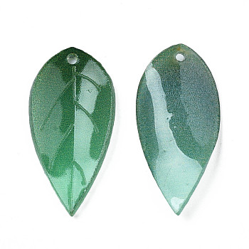 Plastic Pendants, Leaf, Green, 24x11x3mm, Hole: 1mm