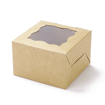 Cardboard Box, with PET Square Visual Window, Sqaure, BurlyWood, Finished Product: 10.1x10.1x6.5cm; Unfold: 36x23x0.05cm