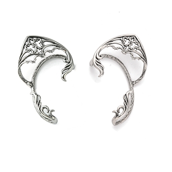 2Pcs 316 Surgical Stainless Steel Cuff Earrings, Fairy Ears, Antique Silver, 68x42.5mm