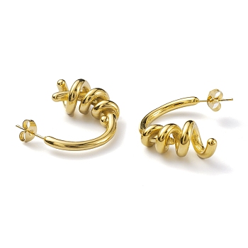 Ion Plating(IP) 304 Stainless Steel Spiral Wire Wrap Stud Earrings for Women, Real 18K Gold Plated, 27x27x2.5~10mm, Pin: 0.6mm