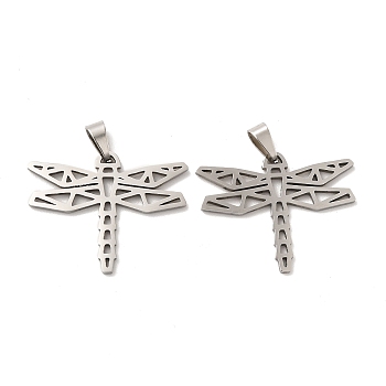 201 Stainless Steel Pendants, Dragonfly Charm, Stainless Steel Color, 23.5x30x1.5mm, Hole: 6.5x3mm