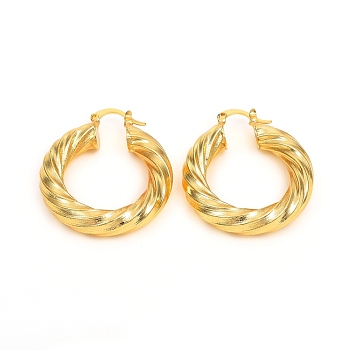 Brass Hoop Earrings, Long-Lasting Plated, Twisted Ring Shape, Real 18K Gold Plated, 1-1/2x1-3/8x1/4 inch(38.7x34x7.4mm), Pin: 0.5mm