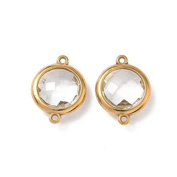 304 Stainless Steel Rhinestone Connector Charms, PVD Vacuum Plating, Real 18K Gold Plated, Flat Round, Crystal, 19.5x14.5x3.5mm, Hole: 1.2mm
