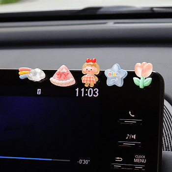 Resin Mini Girl/Star/Heart/Tulip/Rainbow Ornament, for Car Center Console Decoration, Mixed Color, 27x18mm, 5pcs/set