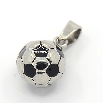 Trendy Necklace Findings 304 Stainless Steel FootBall/Soccer Ball Pendants, Sports Charms, Black, Stainless Steel Color, 15x11mm, Hole: 3x6mm