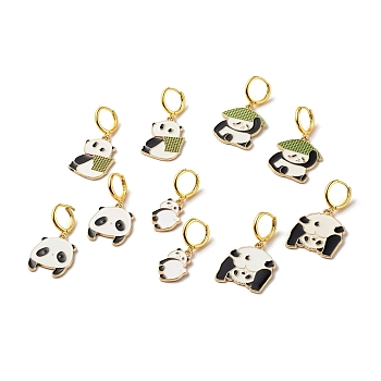 Alloy Enamel Panda Dangle Hoop Earrings for Women, Light Gold, Mixed Color, 36~42mm, Pin: 1mm