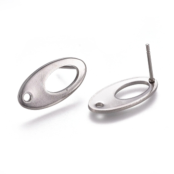 304 Stainless Steel Stud Earring Findings, with Loop, Oval, Stainless Steel Color, 18.5x9.5x1mm, Hole: 1.5mm, Pin: 0.8mm