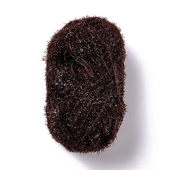 Polyester Crochet Yarn, Sparkling Scrubby Yarn, for Dish Scrubbies, Dishcloth, Decorating Crafts Knitting, Coconut Brown, 10~13x0.5mm, 218.72 yard(200m)/roll