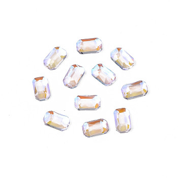 Glass Rhinestone Cabochons, Nail Art Decoration Accessories, Faceted, Rectangle Octagon, Lilac, 5x3x1.5mm