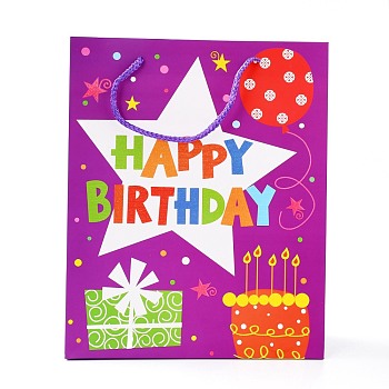 Birthday Theme Rectangle Paper Bags, with Handles, for Gift Bags and Shopping Bags, Star Pattern, 26x10x32cm