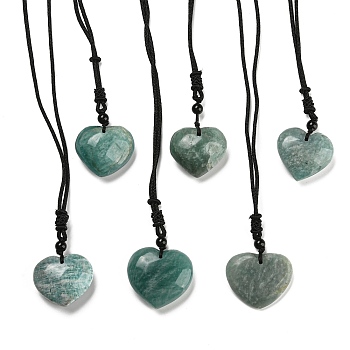 Natural Amazonite Heart Pendants Necklace, with Adjustable Nylon Cords, 26.61~27.17 inch(67.6~69cm)